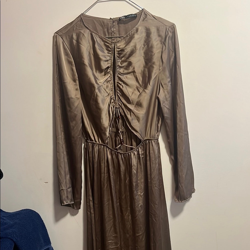 Elegant olive green Long Sleeve Dress